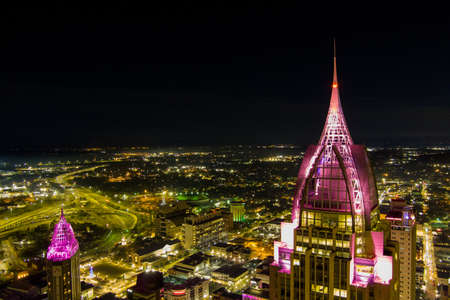 The RSA Battlehouse Tower in downtown Mobile, Alabama at nightのeditorial素材