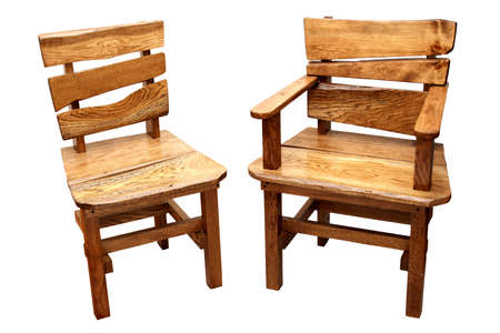 Hand-made oak chair isolated on white backgroundの写真素材