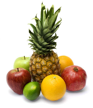 Group of fresh fruits isolated on white backgroundの写真素材