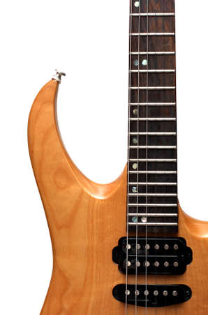Electric guitar closeup isolated on white backgroundの写真素材
