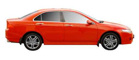 Red modern new car isolated on white background, side viewの写真素材