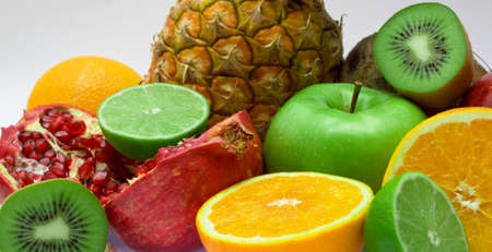 Group of fresh fruits isolated on white backgroundの写真素材