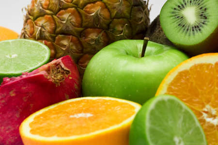 Group of fresh fruits isolated on white backgroundの写真素材
