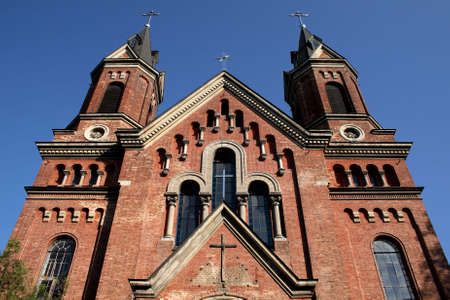 Exterior of gothic church, red brickの写真素材
