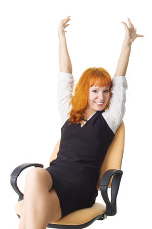 Cheerful businesswoman isolated on white backgroundの写真素材