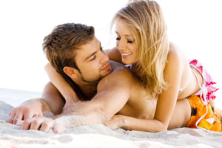 Romantic couple having fun on the seasideの写真素材