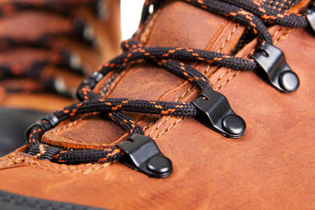 New modern boots with focus on shoelacesの写真素材