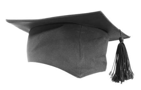 Black graduation cap isolated on white backgroundの写真素材