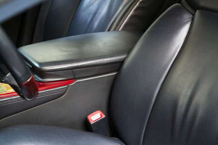 Leather back car seats with active headrestの写真素材