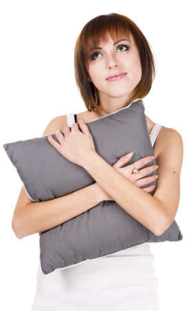 Young pretty woman in casual white clothingの写真素材