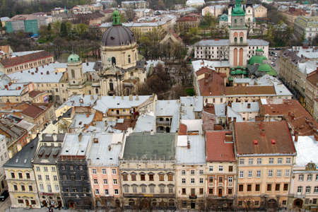 Aerial view of Lviv, city in Eastern Ukraineの写真素材