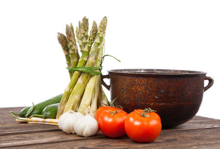 Fresh vegetables on a wooden tableの写真素材