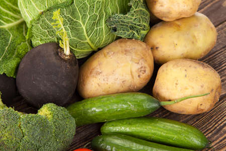 Vegetables assortment on a tableの写真素材