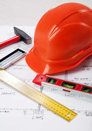 Construction tools on a blueprint