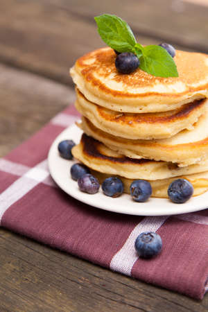Delicious pancakes with blueberry and mintの写真素材