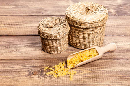 Pasta on a wooden tableの写真素材