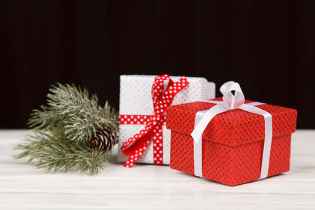 Christmas gift boxes in snow