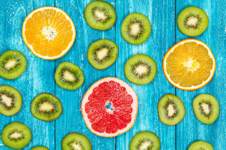 Set of colorful fruit slicesの写真素材