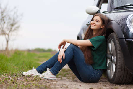 Young woman on a road trip.の写真素材