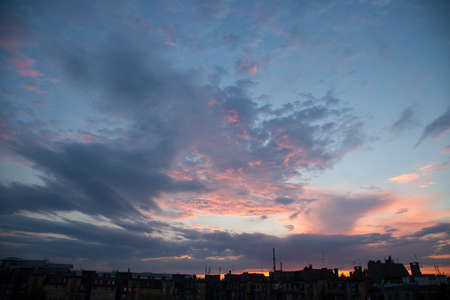 Sunset sky with blue and purple tones.の写真素材