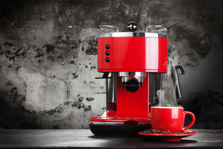 Red retro style coffee machineの写真素材