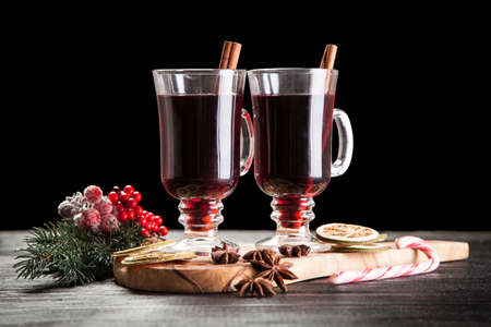 Mulled wine with cinnamon sticks and orangeの写真素材