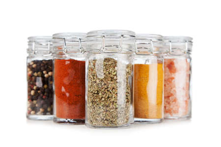 Set of different herbs and spice isolated on white background