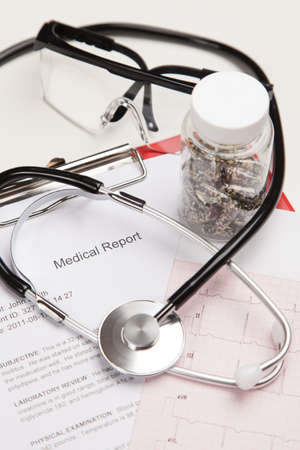 Generic ficticious medical report and cardiogramの写真素材