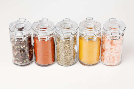 Set of different herbs and spice isolated on white background