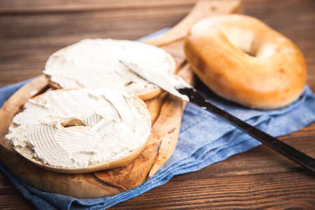 Delicious bagels with cream cheeseの写真素材