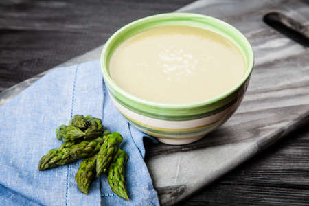 Bowl of asparagus cream soupの写真素材