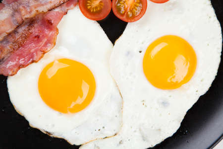Traditional bacon and eggs breakfast on a plate