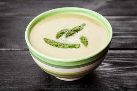 Bowl of asparagus cream soupの写真素材