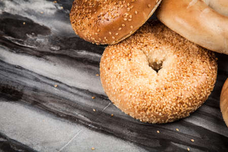 Bagels on gray marble backgroundの写真素材