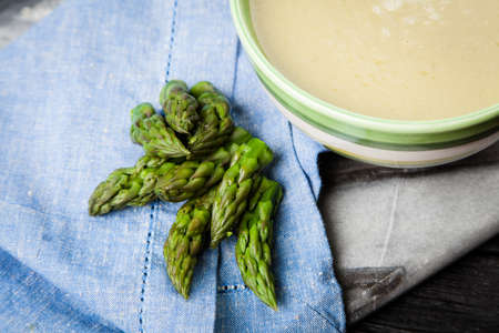 Bowl of asparagus cream soupの写真素材