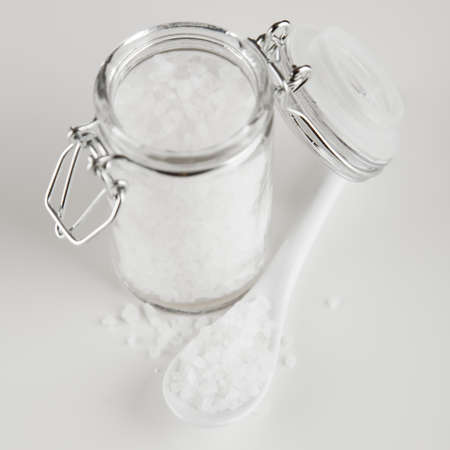 Cooking salt in a glass containerの写真素材