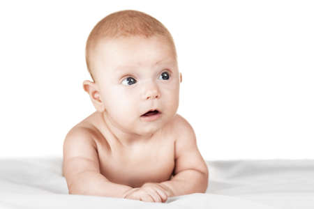 Baby girl portrait on white backgroundの写真素材