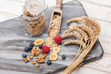 Healthy breakfast - muesli with berriesの写真素材