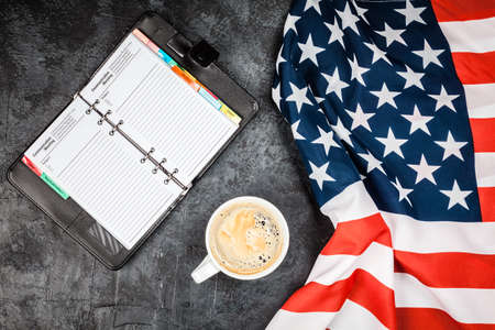 USA flag on dark grey backgroundの写真素材