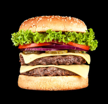 Delicious grilled burger on black backgroundの写真素材