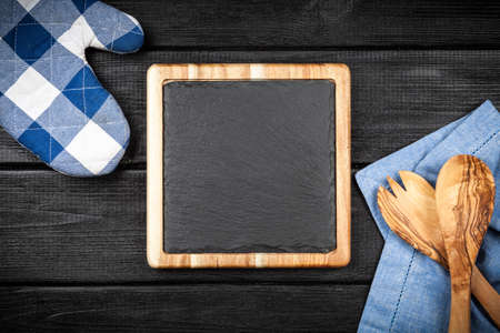 Slate board in a wooden frameの写真素材