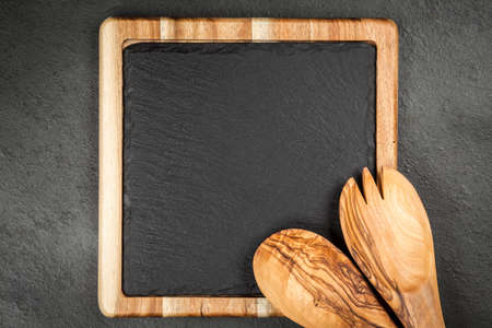 Slate board in a wooden frameの写真素材