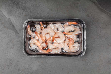 Shrimps slate backgroundの写真素材