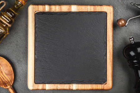 Slate board in a wooden frameの写真素材
