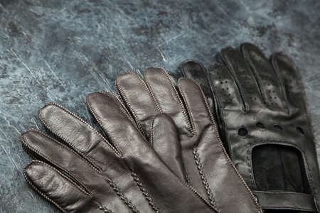 Two pairs of leather glovesの写真素材
