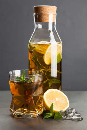 Ice tea with lemon and mintの写真素材