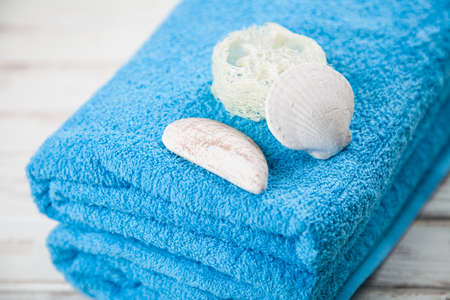 Soft blue towelsの写真素材
