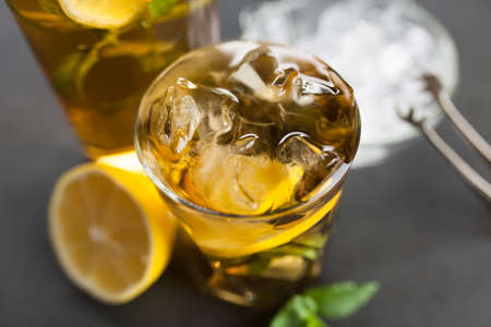Ice tea with lemon and mintの写真素材