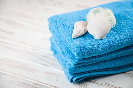 Soft blue towelsの写真素材