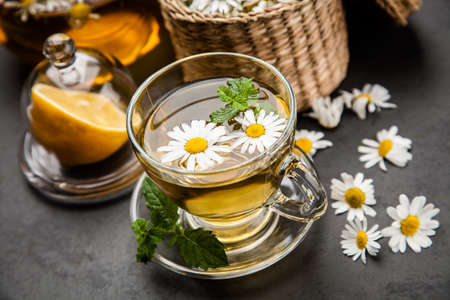 Cup of chamomile teaの写真素材